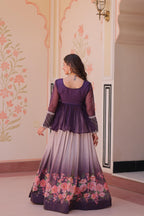 Prazu Fashion Purple Chiffon With Beads Embroidered Work Lehenga