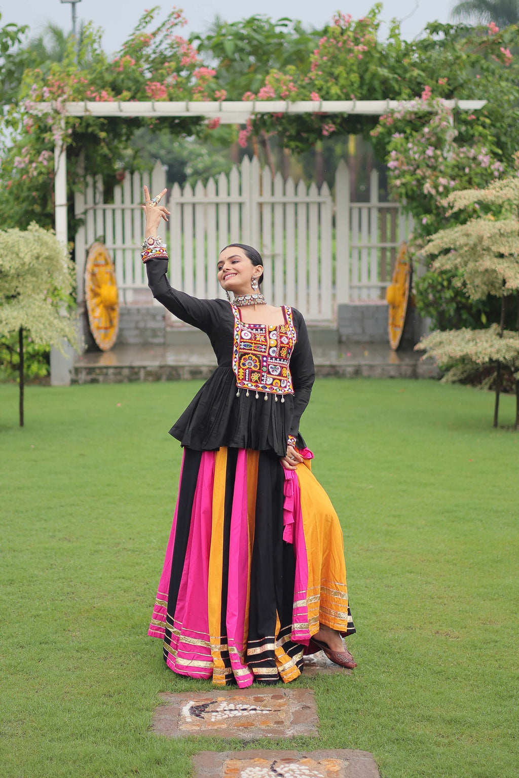 Lorenvalley Fashion Multicolor Rayon with Attractive Gota-Patti Lace Lehenga Choli