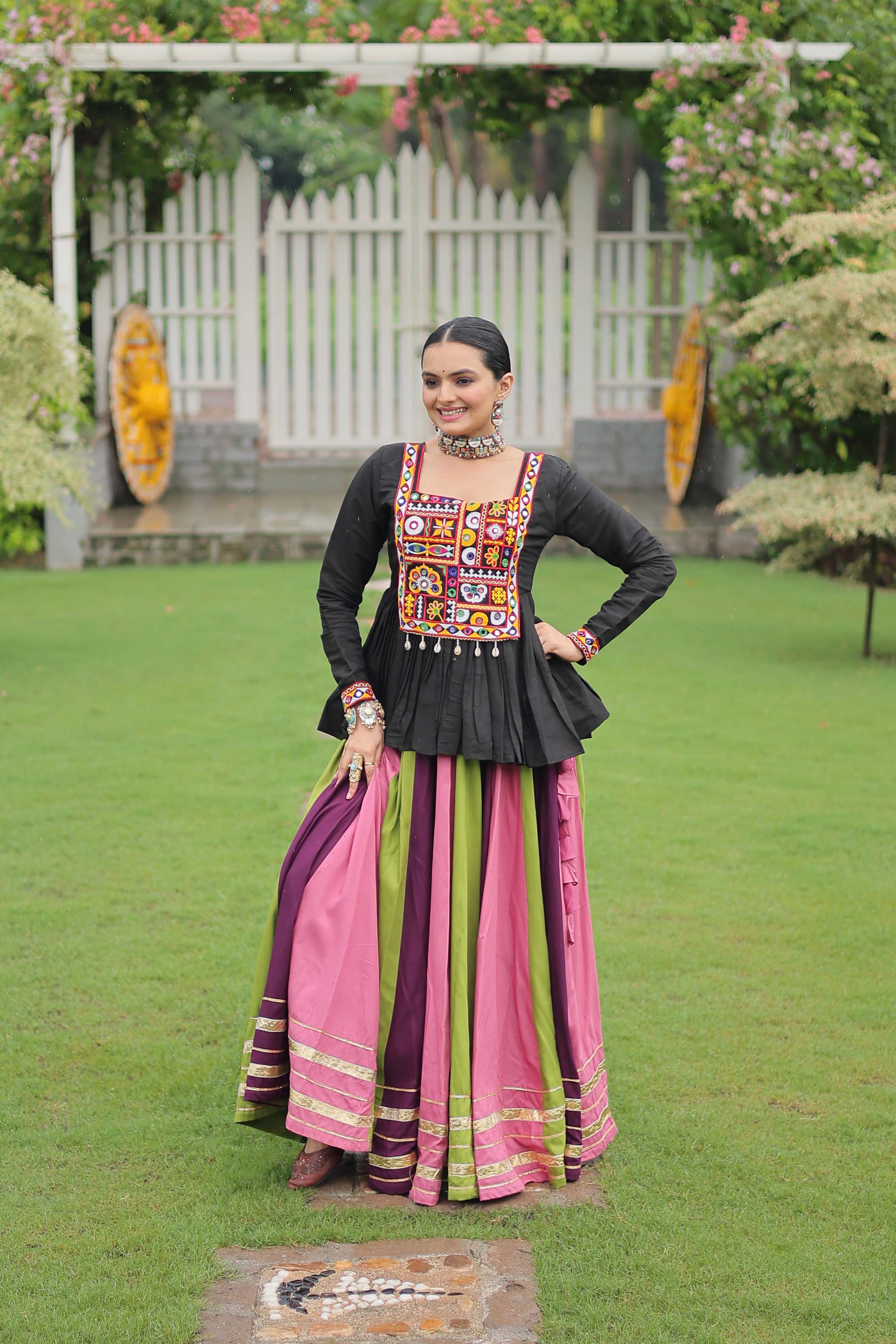 Lorenvalley Fashion Multicolor Rayon with Attractive Gota-Patti Lace Lehenga Choli