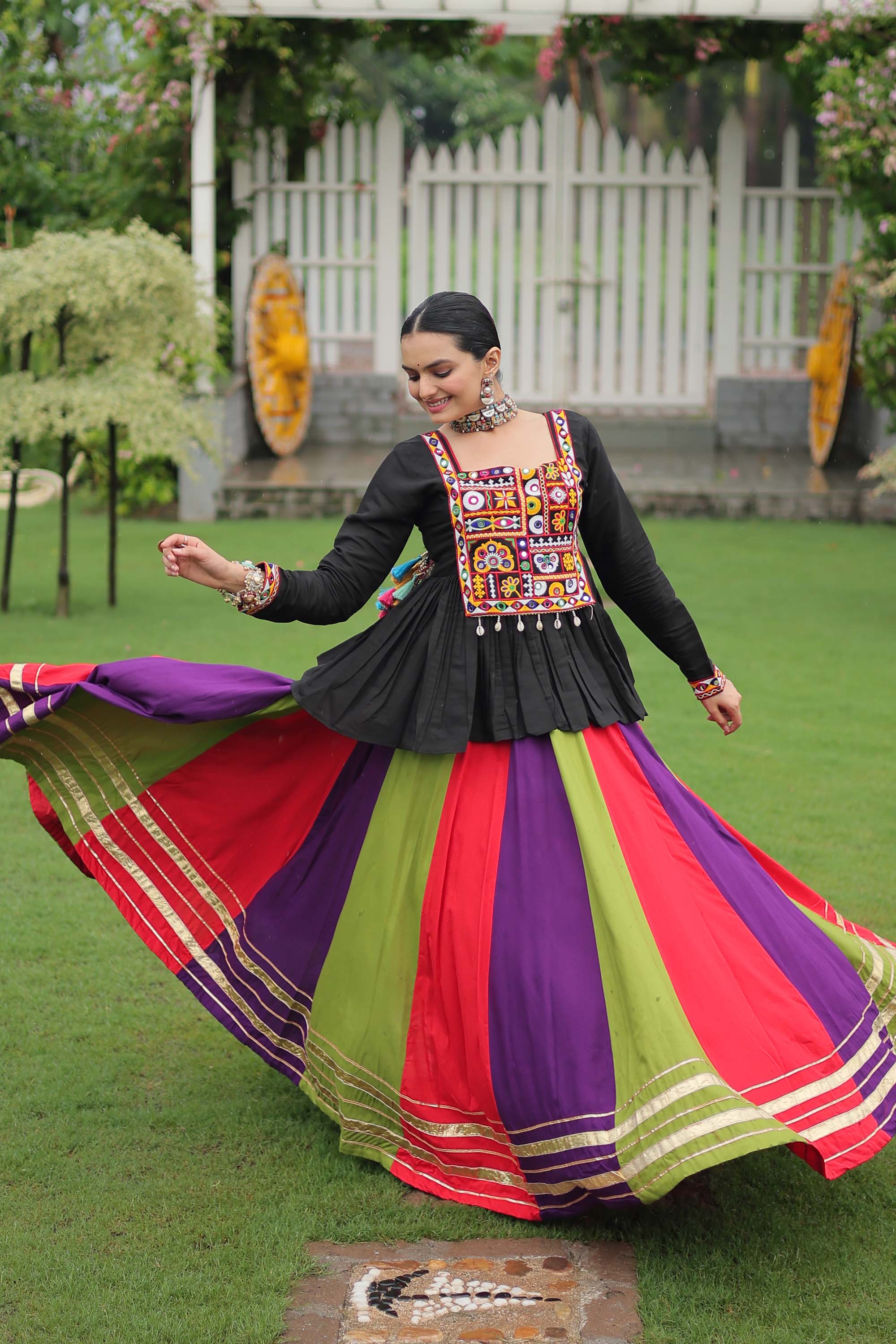 Lorenvalley Fashion Multicolor Rayon with Attractive Gota-Patti Lace Lehenga Choli