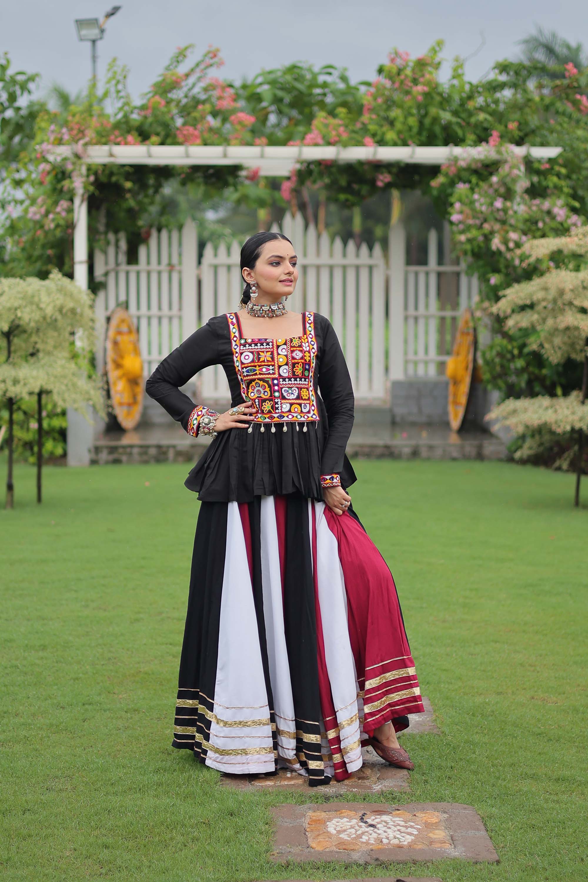 Lorenvalley Fashion Multicolor Rayon with Attractive Gota-Patti Lace Lehenga Choli