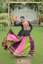 Prazu Fashion Black Reyon Attractive Gota-Patti Lace Lehenga With Top For Navaratri
