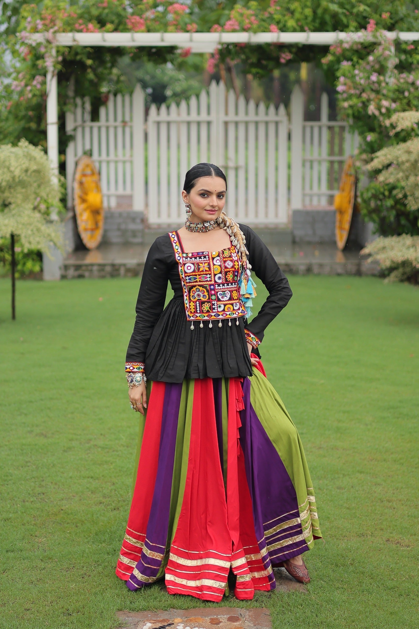 Prazu Fashion Black Reyon Attractive Gota-Patti Lace Lehenga With Top For Navaratri