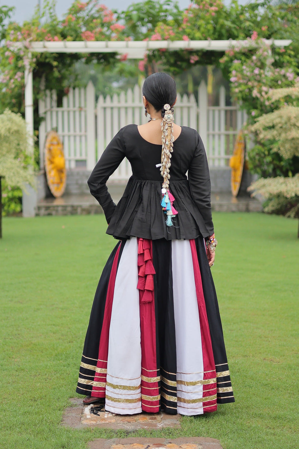 Prazu Fashion Black Reyon Attractive Gota-Patti Lace Lehenga With Top For Navaratri