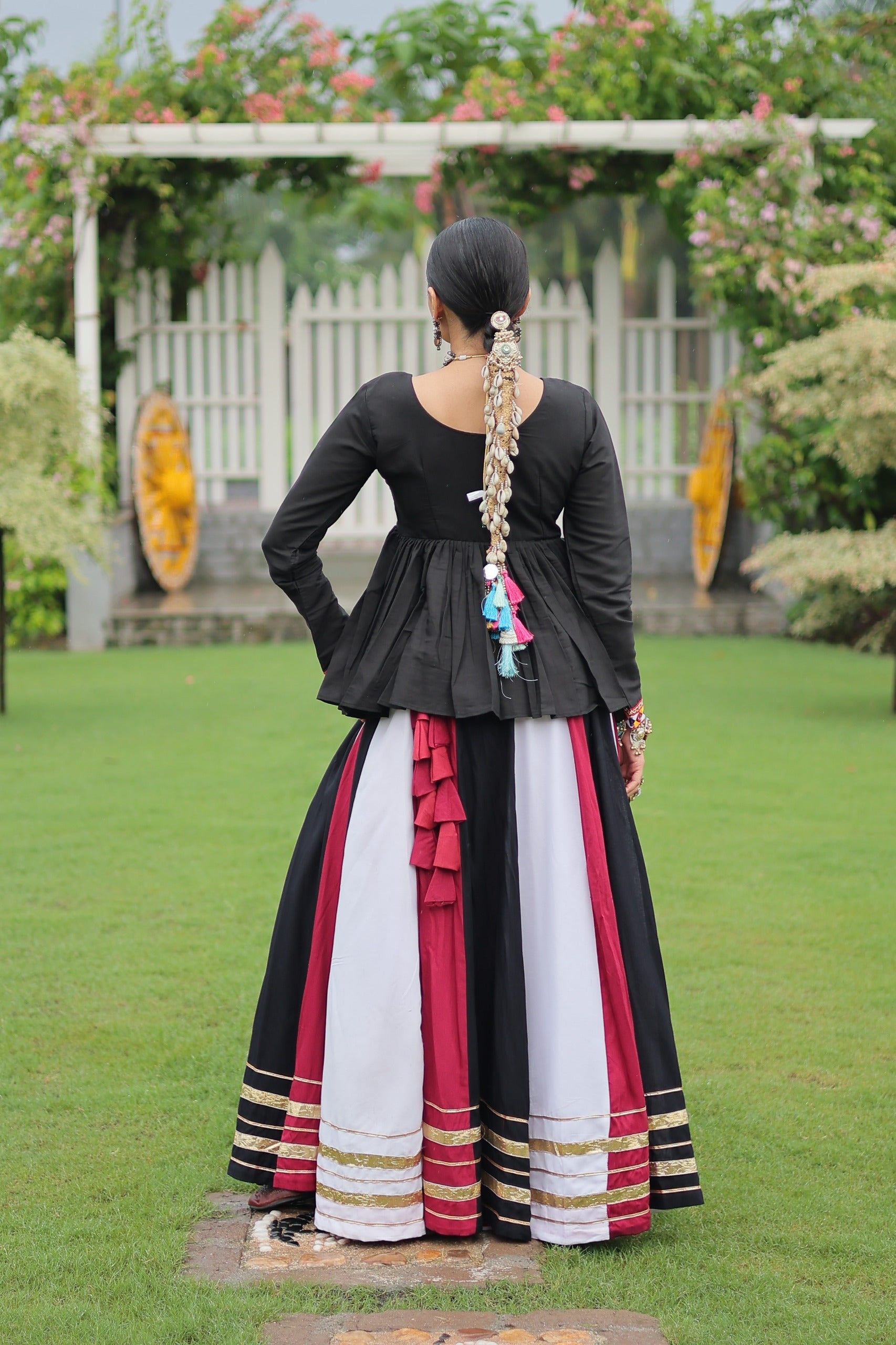 Prazu Fashion Black Reyon Attractive Gota-Patti Lace Lehenga With Top For Navaratri