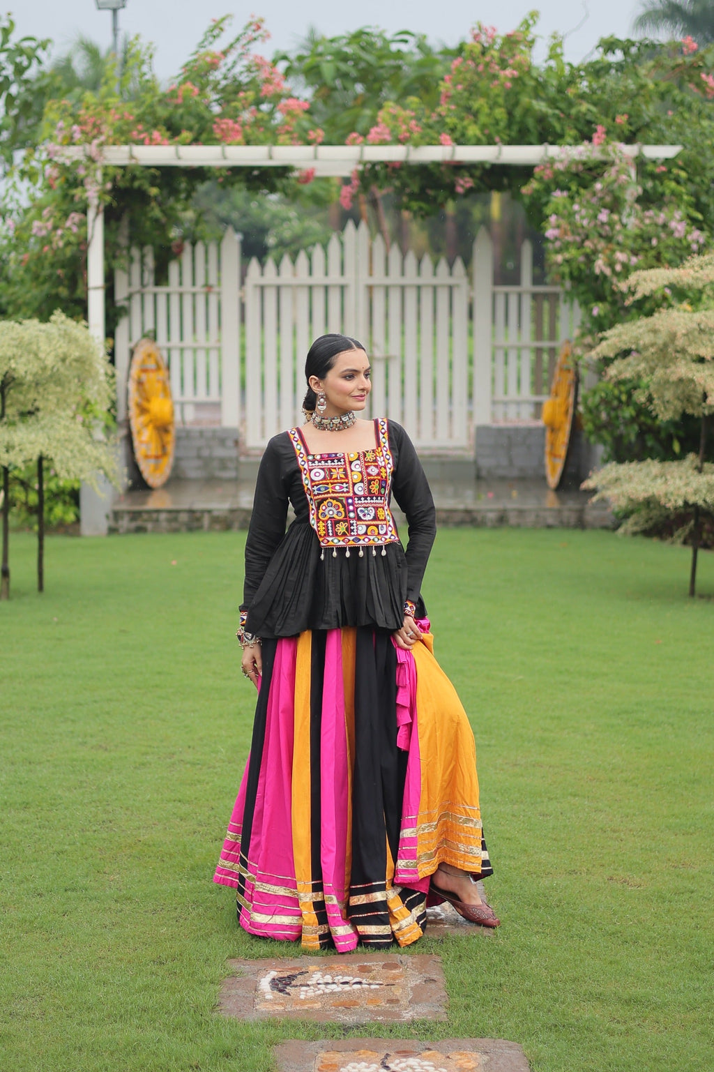 Prazu Fashion Black Reyon Attractive Gota-Patti Lace Lehenga With Top For Navaratri