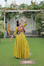 Prazu Fashion Parrot Roman Silk Kutchi Gamthi Embroidered Work Lehenga For Navaratri