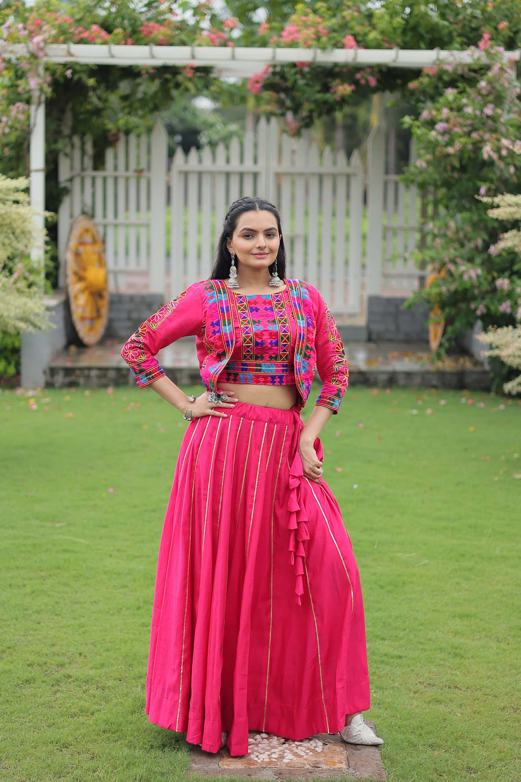 Lorenvalley Fashion Pink Roman Silk with Attractive Gota-Patti Lace Lehenga Choli