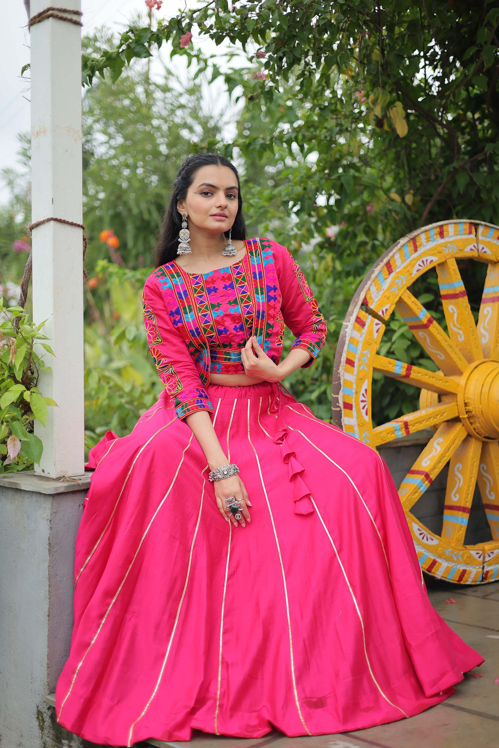 Lorenvalley Fashion Pink Roman Silk with Attractive Gota-Patti Lace Lehenga Choli