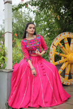 Lorenvalley Fashion Pink Roman Silk with Attractive Gota-Patti Lace Lehenga Choli