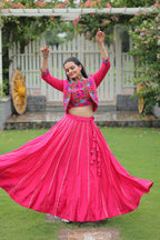 Lorenvalley Fashion Pink Roman Silk with Attractive Gota-Patti Lace Lehenga Choli
