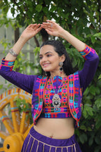 Lorenvalley Fashion Purple Roman Silk with Attractive Gota-Patti Lace Lehenga Choli