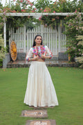 Lorenvalley Fashion White Roman Silk with Attractive Gota-Patti Lace Lehenga Choli