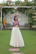 Lorenvalley Fashion White Roman Silk with Attractive Gota-Patti Lace Lehenga Choli