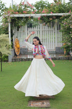 Lorenvalley Fashion White Roman Silk with Attractive Gota-Patti Lace Lehenga Choli