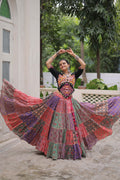 Lorenvalley Fashion Multicolor Cotton Print with With Gotta lace Work Lehenga Choli