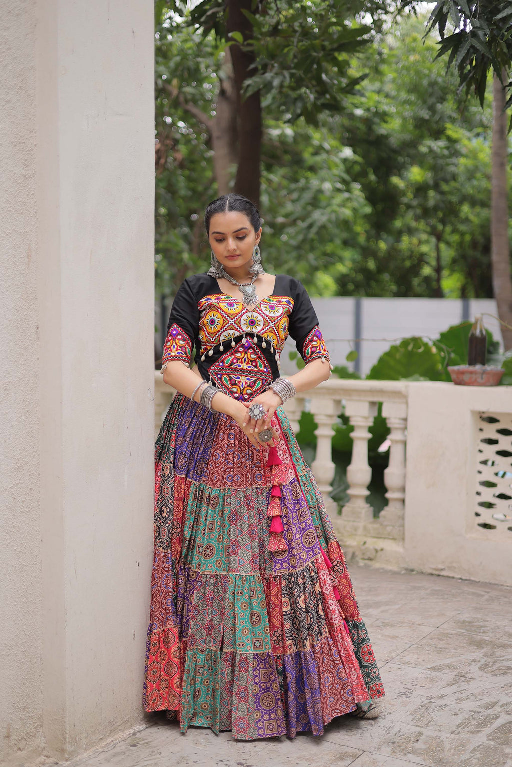 Lorenvalley Fashion Multicolor Cotton Print with With Gotta lace Work Lehenga Choli