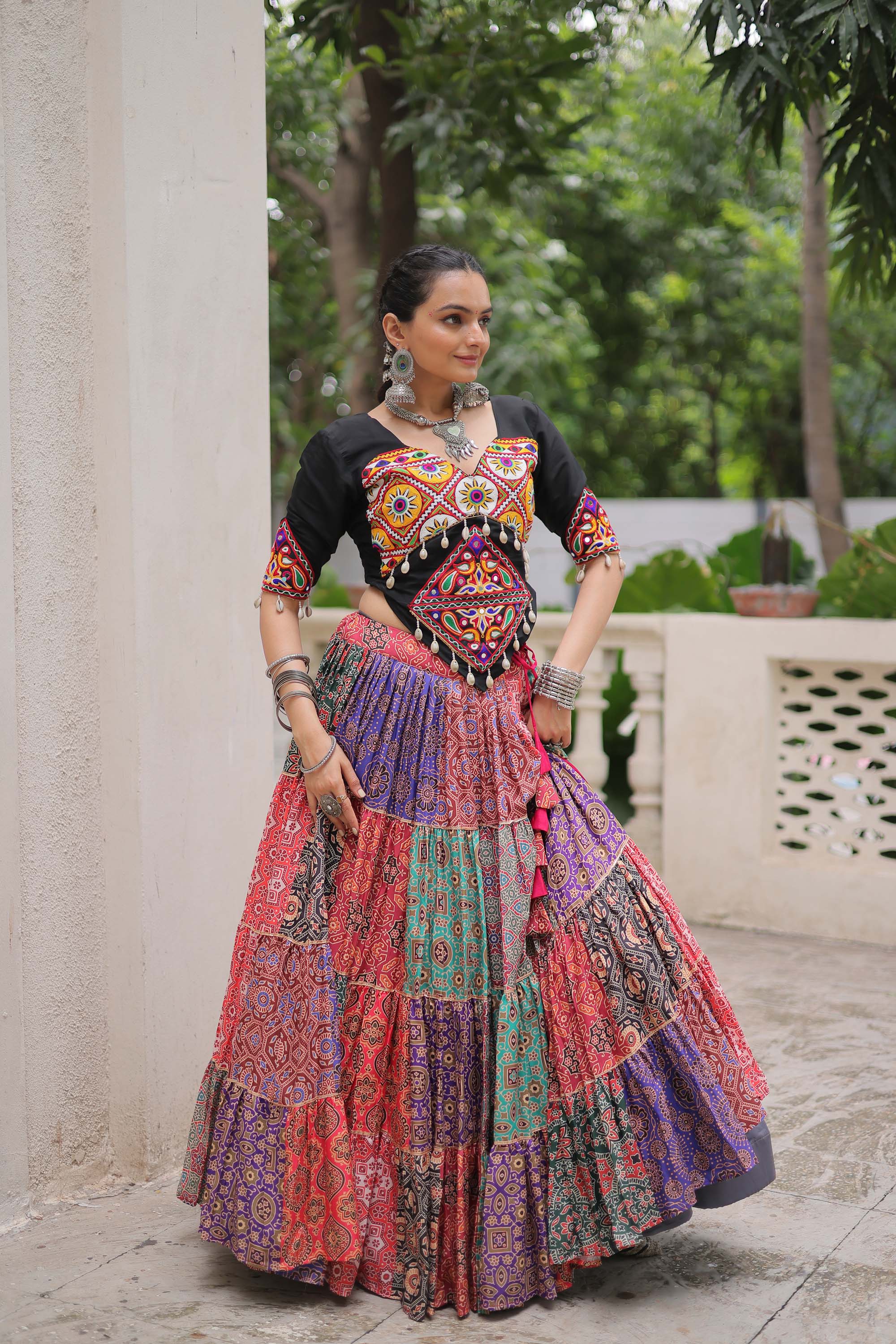 Lorenvalley Fashion Multicolor Cotton Print with With Gotta lace Work Lehenga Choli