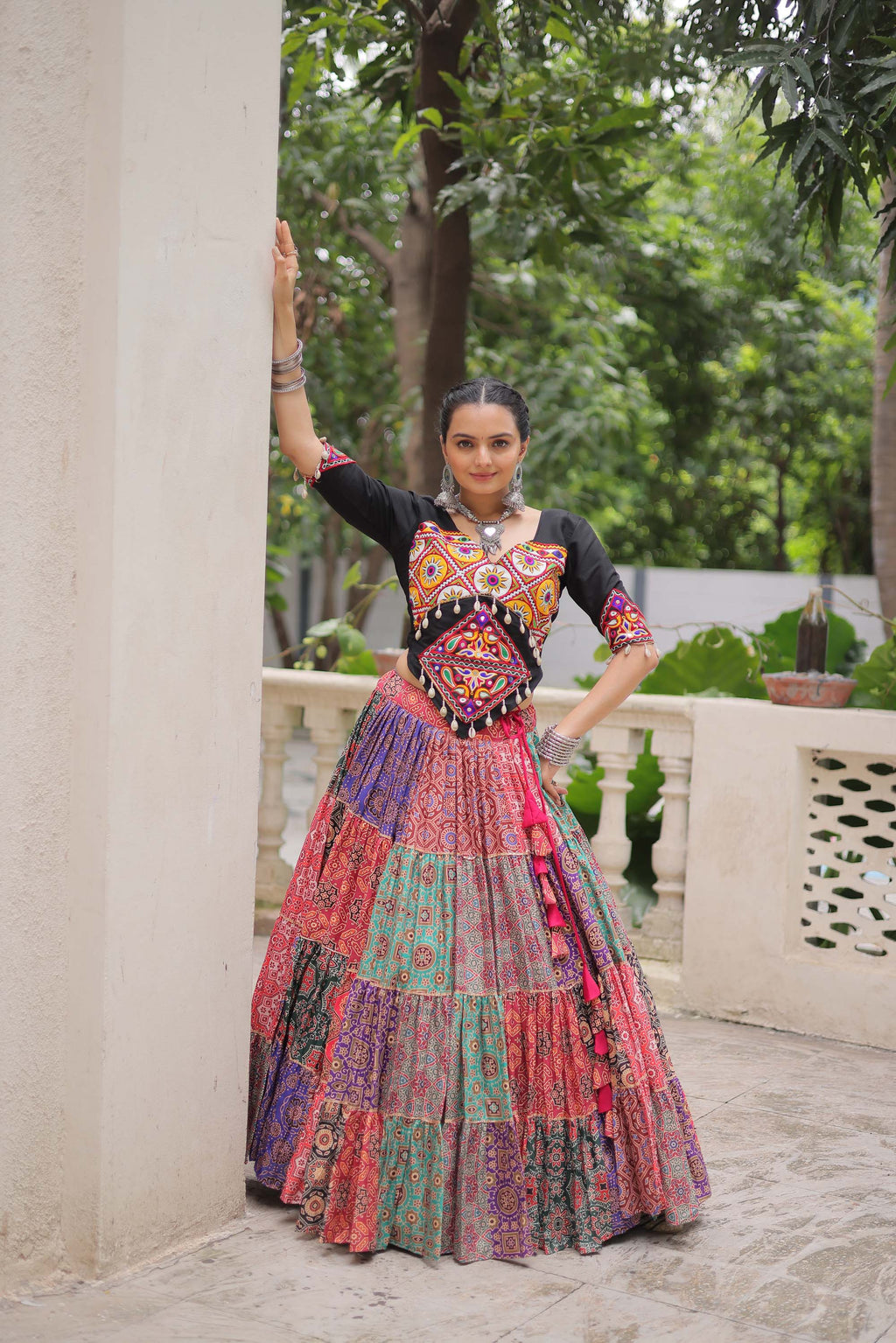 Lorenvalley Fashion Multicolor Cotton Print with With Gotta lace Work Lehenga Choli