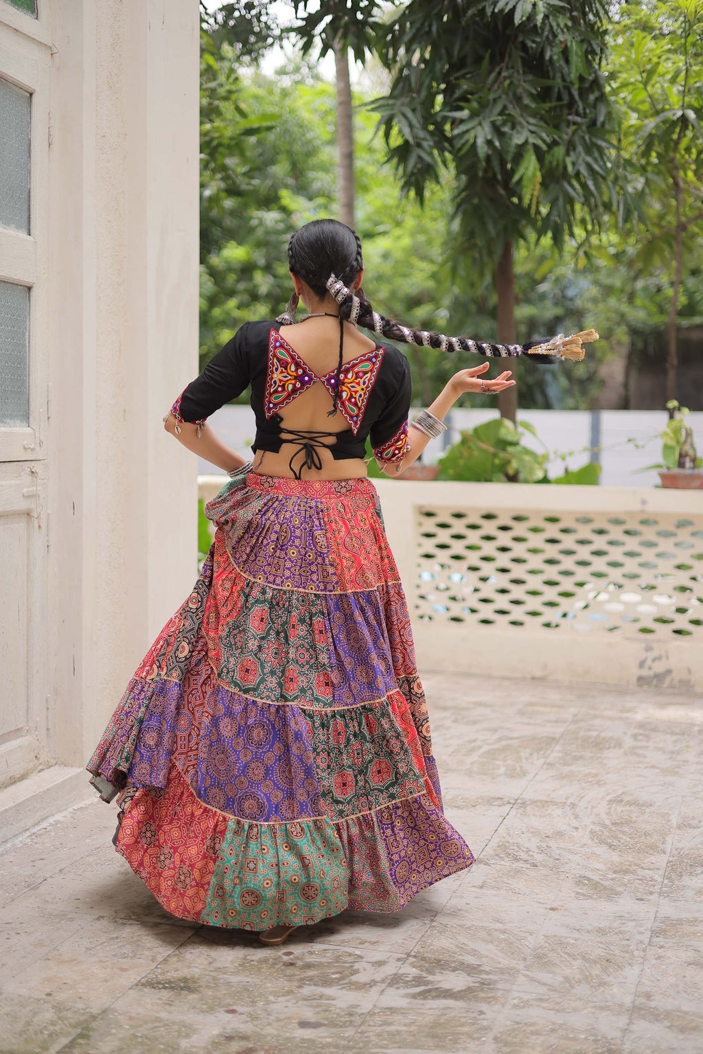 Lorenvalley Fashion Multicolor Cotton Print with With Gotta lace Work Lehenga Choli
