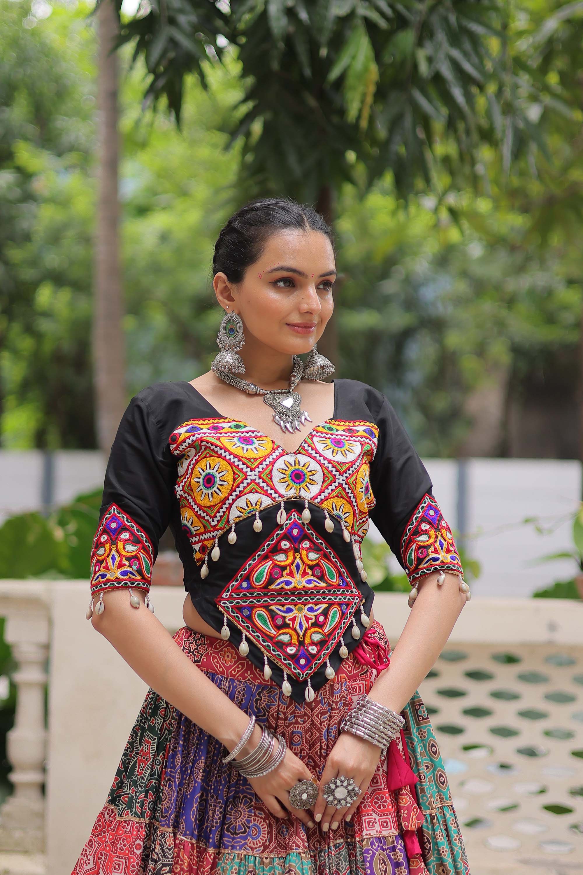 Lorenvalley Fashion Multicolor Cotton Print with With Gotta lace Work Lehenga Choli