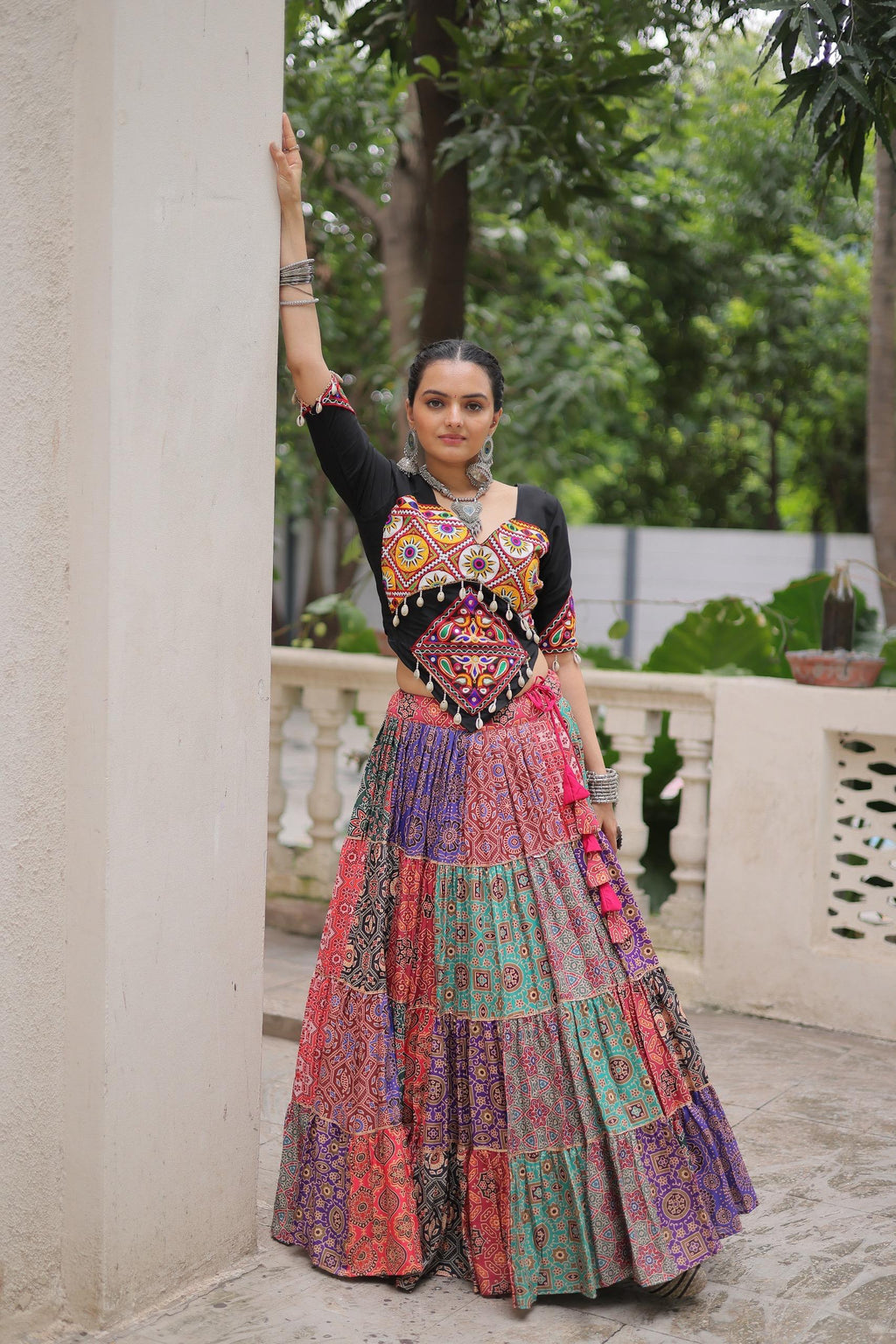 Prazu Fashion Black Kutchi Gamthi Embroidered Codi Lace Work Lehenga For Navratri