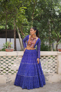 Lorenvalley Fashion Blue Faux Georgette Bandhej Print with Gotta Patti Lace Work Lehenga Choli