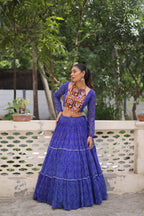 Lorenvalley Fashion Blue Faux Georgette Bandhej Print with Gotta Patti Lace Work Lehenga Choli
