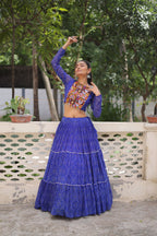 Lorenvalley Fashion Blue Faux Georgette Bandhej Print with Gotta Patti Lace Work Lehenga Choli