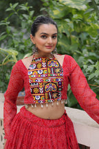 Lorenvalley Fashion Red Faux Georgette Bandhej Print with Gotta Patti Lace Work Lehenga Choli