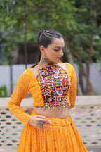 Lorenvalley Fashion Yellow Faux Georgette Bandhej Print with Gotta Patti Lace Work Lehenga Choli