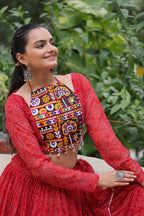 Prazu Fashion Red Georgette Bandhej Print With Gotta Patti Lehenga For Navratri