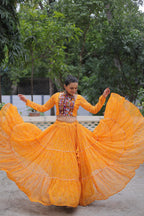 Prazu Fashion Yellow Georgette Bandhej Print With Gotta Patti Lehenga For Navratri