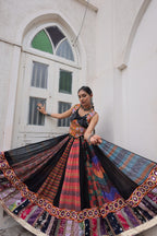 Prazu Fashion Black Georgette Print With Gamthi Work Navratri Lehenga