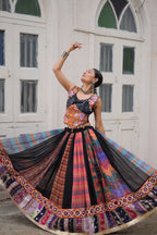 Prazu Fashion Black Georgette Print With Gamthi Work Navratri Lehenga