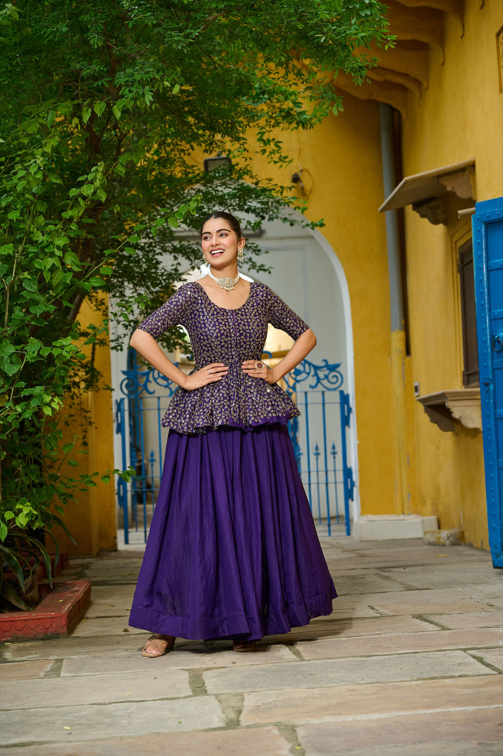 Lorenvalley Fashion Purple Fendy Silk Plain Lehenga with Embroidered work Choli