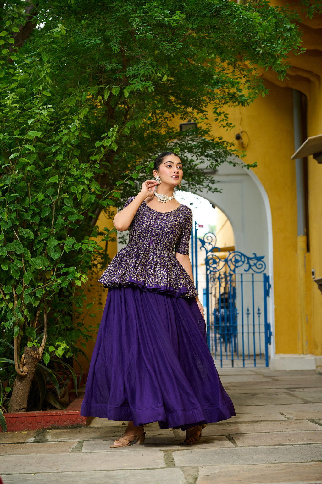 Lorenvalley Fashion Purple Fendy Silk Plain Lehenga with Embroidered work Choli