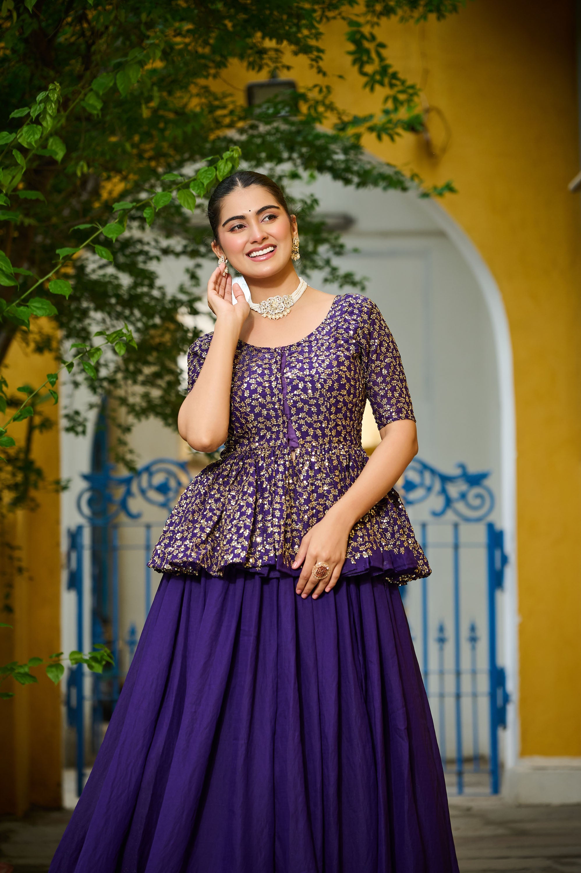 Lorenvalley Fashion Purple Fendy Silk Plain Lehenga with Embroidered work Choli