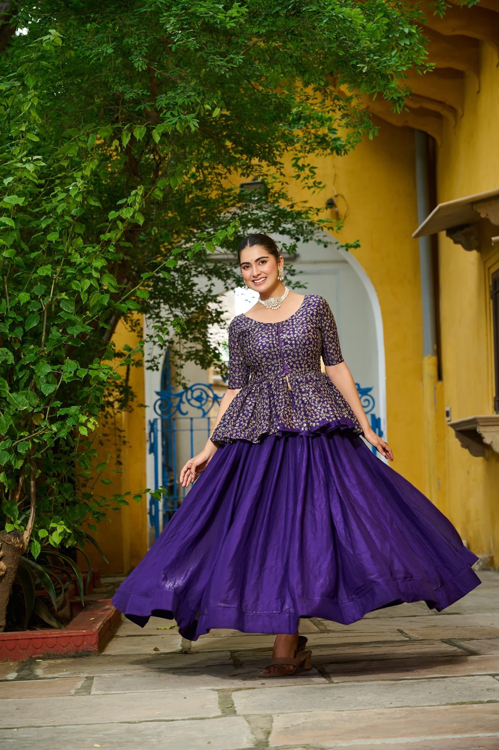 Prazu Fashion Violet Fendy Silk Embroidered Designer Lehenga