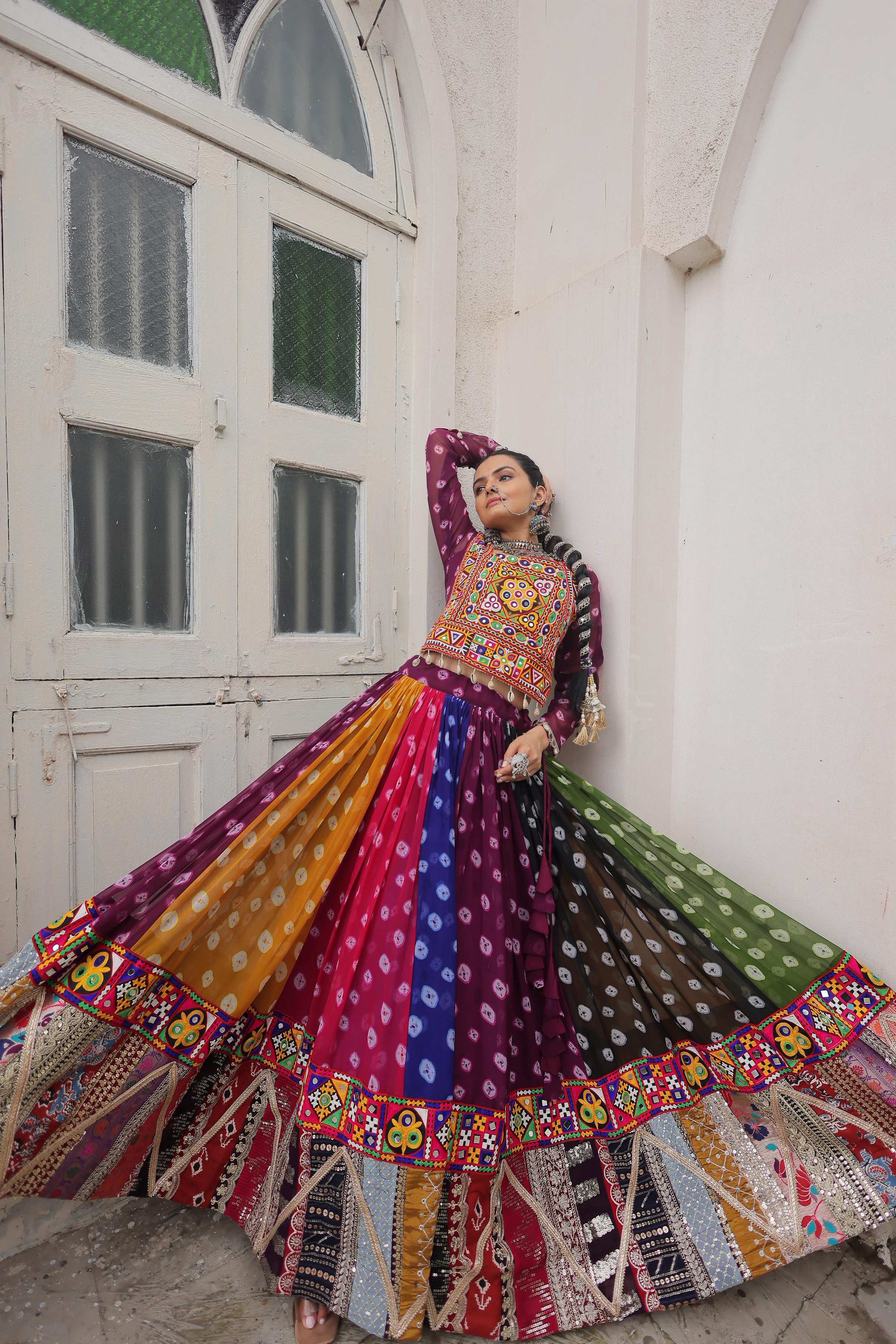 Prazu Fashion Multi Color Georgette With Kutchi Gamthi Work Lehenga For Navratri