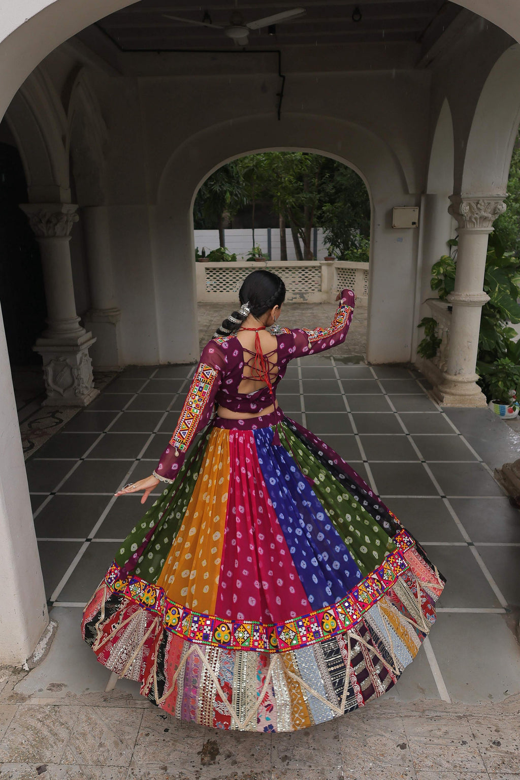 Prazu Fashion Multi Color Georgette With Kutchi Gamthi Work Lehenga For Navratri