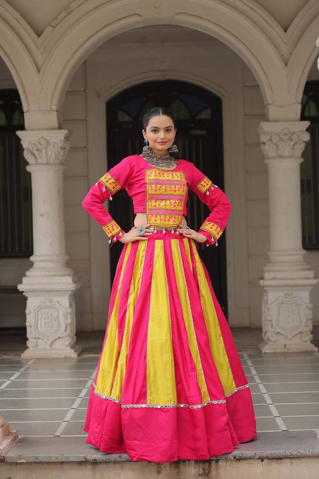 Lorenvalley Fashion Multicolor Roman Silk with attractive combination of Mirror lace embellished work Lehenga Choli