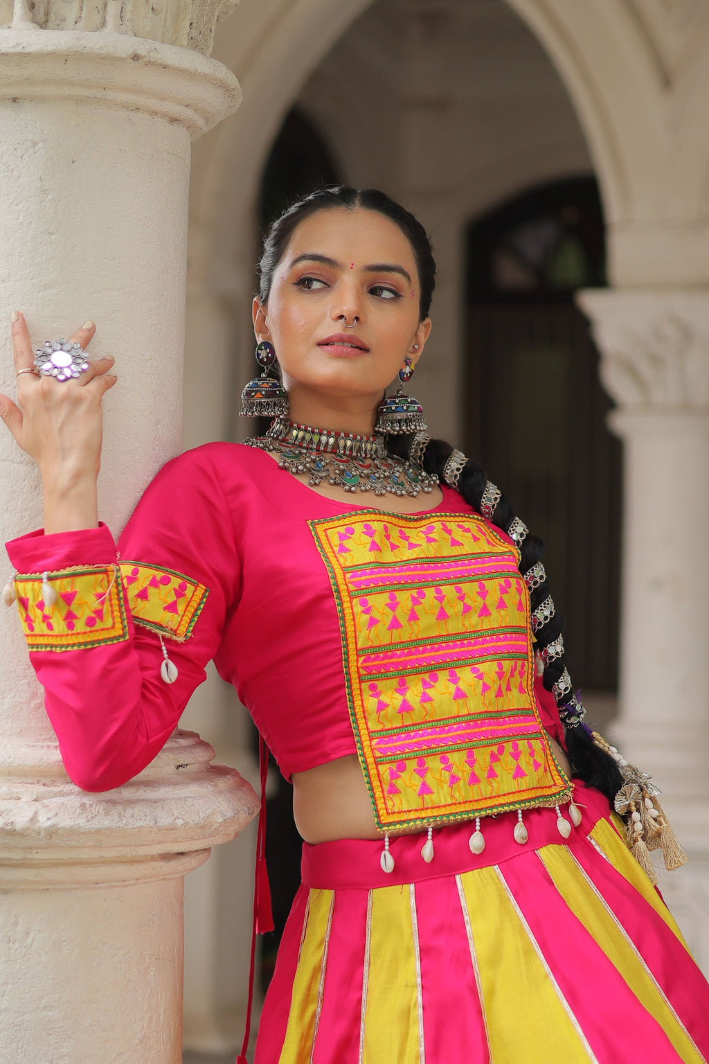 Lorenvalley Fashion Multicolor Roman Silk with attractive combination of Mirror lace embellished work Lehenga Choli