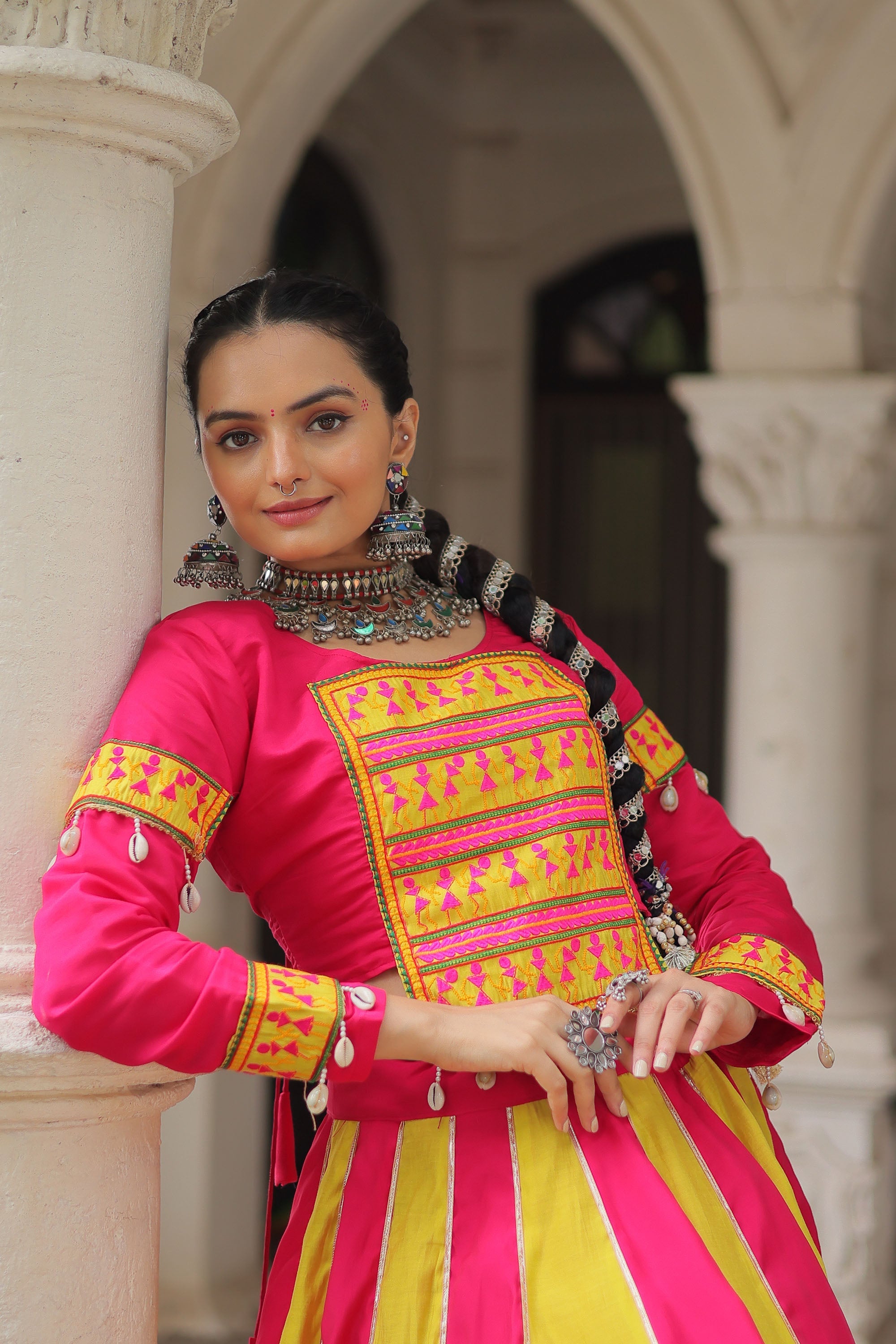 Lorenvalley Fashion Multicolor Roman Silk with attractive combination of Mirror lace embellished work Lehenga Choli