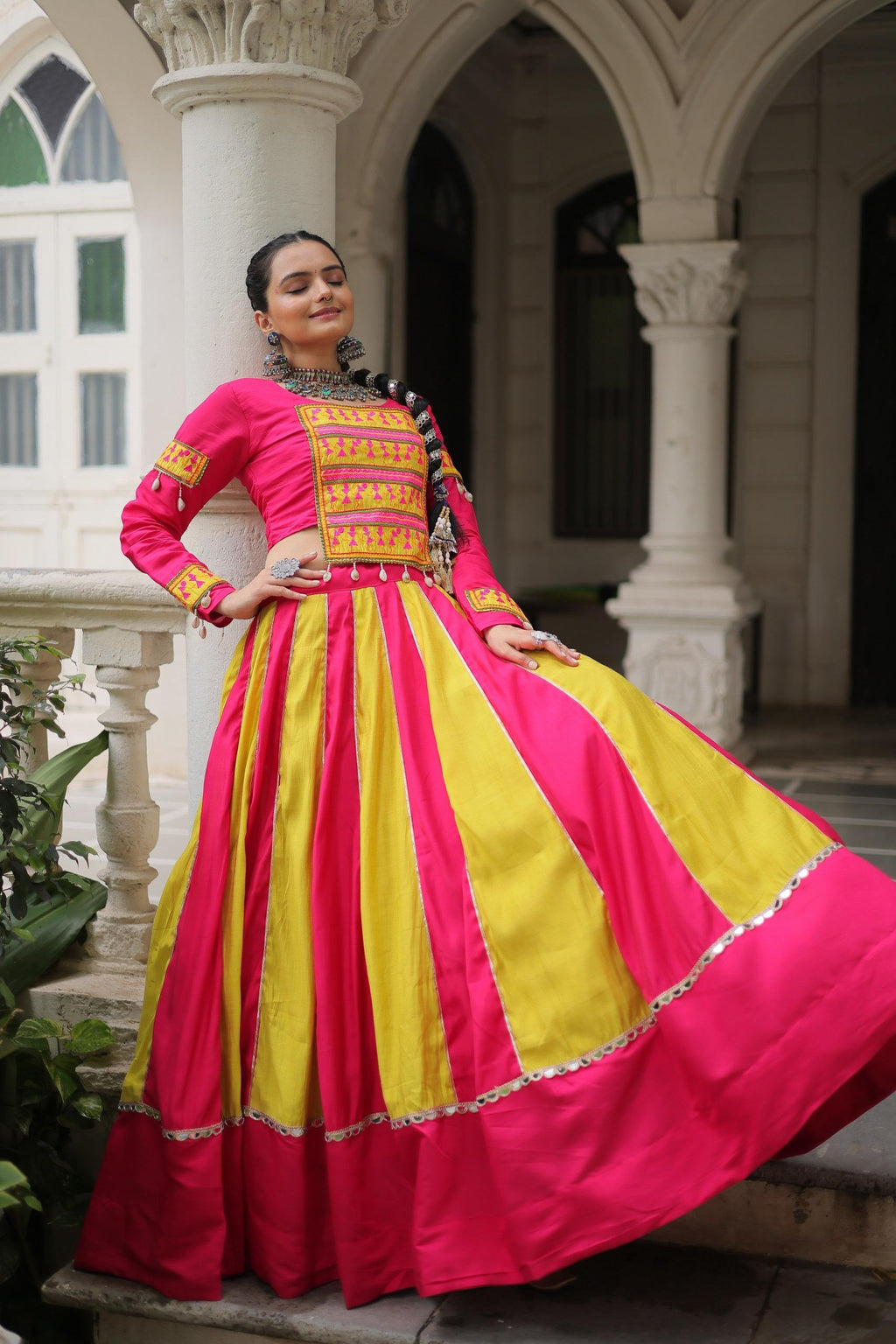 Prazu Fashion Pink Roman With Gamthi Thread Embroidered Work Lehenga For Navratri