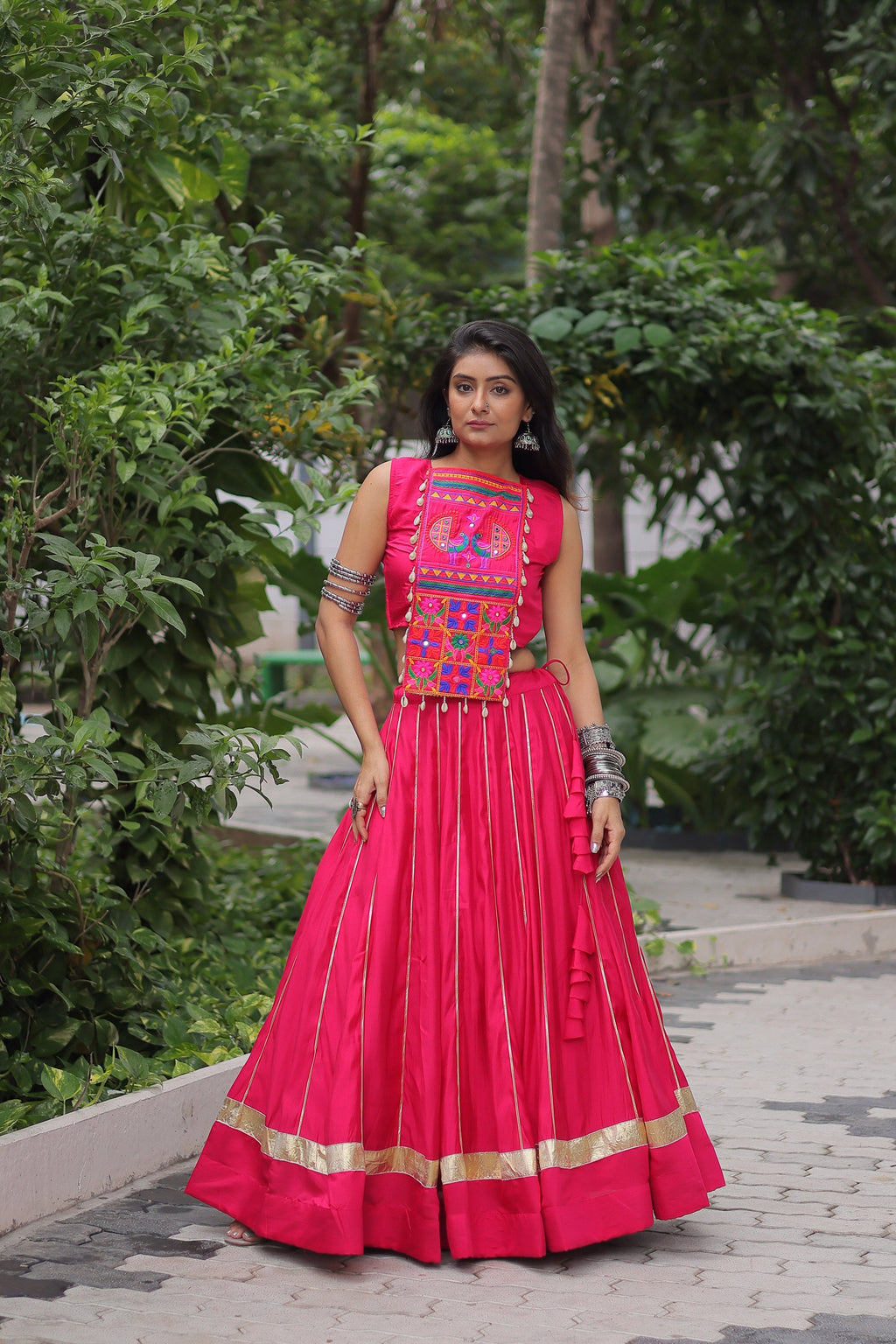 Lorenvalley Fashion Pink Roman Silk with Attractive Gota-Patti Lace Lehenga Choli