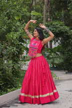 Lorenvalley Fashion Pink Roman Silk with Attractive Gota-Patti Lace Lehenga Choli