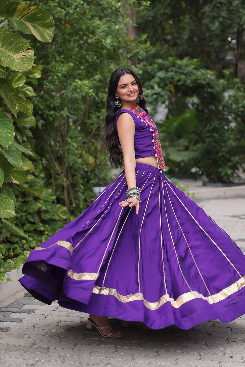 Lorenvalley Fashion Purple Roman Silk with Attractive Gota-Patti Lace Lehenga Choli