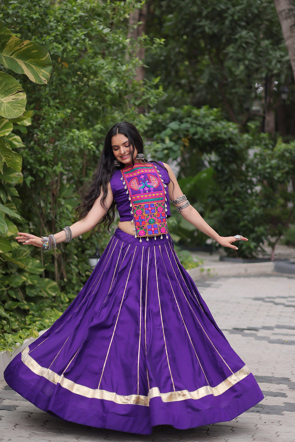 Lorenvalley Fashion Purple Roman Silk with Attractive Gota-Patti Lace Lehenga Choli
