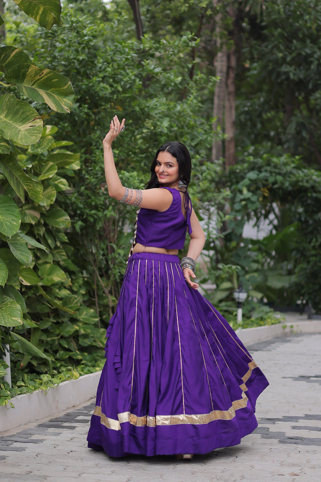 Lorenvalley Fashion Purple Roman Silk with Attractive Gota-Patti Lace Lehenga Choli